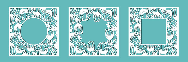 Frame of tulips. A set of floral frames for cutting out of paper, laser or plotter. Vector