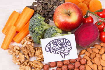 Healthy nutritious eating as source vitamin and minerals, food for brain health concept