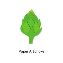Paper cut green artichokes. Vector paper craft design in the form of ripe whole artichoke. Vector illustration. Paper applique art style vegetable. Origami concept.