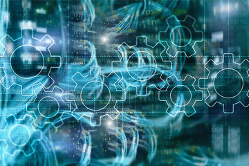 Gears mechanism, digital transformation, data integration and digital technology concept