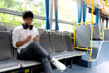 young businessman passenger use time