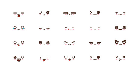 Kawaii smile emoticons. Japanese emoji. set icon