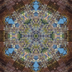 Grid of city in a circle with industrial metal