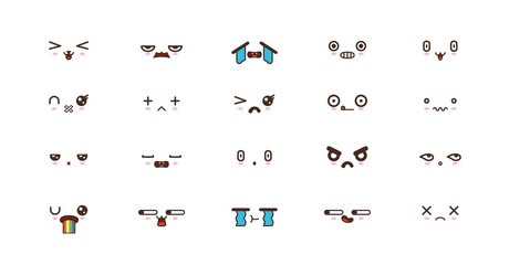 Kawaii smile emoticons. Japanese emoji. set icon