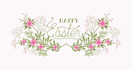 happy easter card with handmade font and flowers