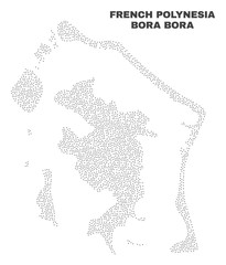 Bora-Bora map designed with little points. Vector abstraction in black color is isolated on a white background. Scattered little particles are organized into Bora-Bora map. - obrazy, fototapety, plakaty