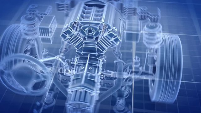 Car structure - Engine, steering, cardan shaft to wheels, braking system, cooling system, suspension 3d rendering