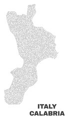 Fototapeta premium Calabria region map designed with little dots. Vector abstraction in black color is isolated on a white background. Random little dots are organized into Calabria region map.