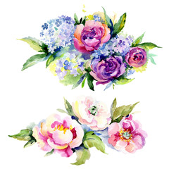 Bouquets floral botanical flower. Watercolor background illustration set. Isolated bouquet illustration element.