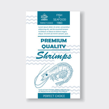 Premium quality Shrimps vertical label. Vector packaging design.