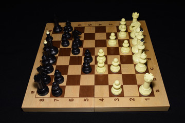 Chechered board and white pieces like a leisure concept