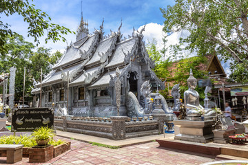 Silver chapel at Srisuphan Temple (In thai call Wat Srisuphan) Wua Lai Road , Hai Ya, Chiang Mai , Thailand. Thai charactor means "The chapel is made of silver. the first of the world."