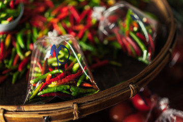 Fototapeta na wymiar Chili peppers at local market in Asia