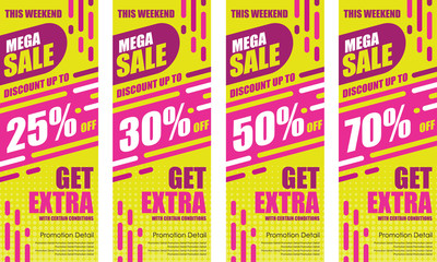 Roll up mega sale banner brochure flyer banner design template, Promo Discount up to 50%. Modern X Banner Vector