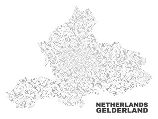 Obraz premium Gelderland Province map designed with small points. Vector abstraction in black color is isolated on a white background. Scattered small points are organized into Gelderland Province map.