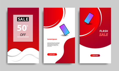 Vertical modern fluid template design background with gradient red, black and vibrant violet color for sale promotion. Suitable for social media stories, story, web banner, flyer, poster and brochure.