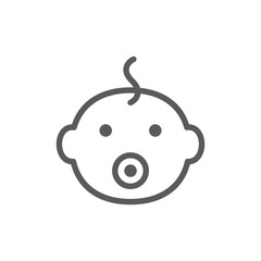 Baby head with dummy line icon.