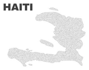Haiti map designed with tiny dots. Vector abstraction in black color is isolated on a white background. Scattered tiny dots are organized into Haiti map. Dotted abstract design for political purposes.