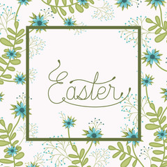 happy easter frame with handmade font and flowers