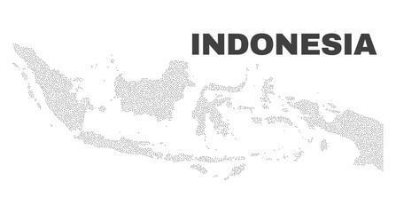 Indonesia map designed with little points. Vector abstraction in black color is isolated on a white background. Scattered little points are organized into Indonesia map.