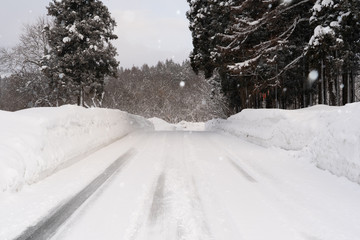 雪道　山形県　大石田町