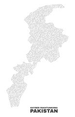 Obraz premium Khyber Pakhtunkhwa Province map designed with small dots. Vector abstraction in black color is isolated on a white background. Scattered small dots are organized into Khyber Pakhtunkhwa Province map.