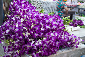 Bangkok Thailand, Pak Khlong Talat market stall selling purple orchids