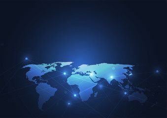 Fototapeta premium Global network connection. World map point and line composition concept of global business. Vector Illustration