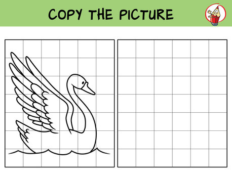 Swan. Copy the picture. Coloring book. Educational game for children. Cartoon vector illustration