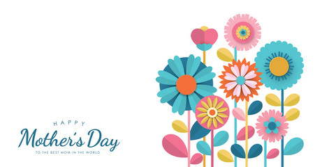 Happy Mother's Day greeting card design with paper cut flowers