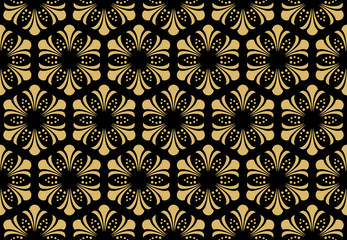 Flower geometric pattern. Seamless vector background. Black and gold ornament. Ornament for fabric, wallpaper, packaging, Decorative print