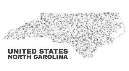North Carolina State map designed with tiny dots. Vector abstraction in black color is isolated on a white background. Random tiny particles are organized into North Carolina State map. - 248793320