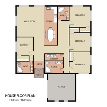 House floor plan with furniture and garage