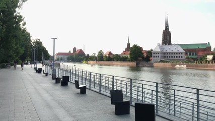 Panorama of Wroc?aw. River Odra flowing through the old city. Boulevards on the Oder