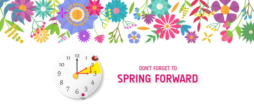 Spring Forward Banner. Daylight Saving Time Reminder - Spring Time Change.