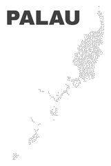 Palau map designed with small dots. Vector abstraction in black color is isolated on a white background. Random small items are organized into Palau map. Dotted abstract design for patriotic purposes.