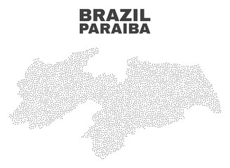 Obraz premium Paraiba State map designed with little points. Vector abstraction in black color is isolated on a white background. Scattered little points are organized into Paraiba State map.