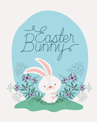happy easter card with rabbit in the garden