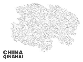 Qinghai Province map designed with tiny dots. Vector abstraction in black color is isolated on a white background. Scattered little dots are organized into Qinghai Province map.