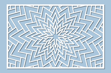 Set decorative card for cutting. Geometry, line, flower pattern. Laser cut panel. Ratio 2:3. Vector illustration.