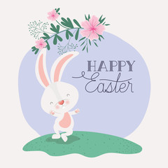 happy easter card with rabbit in the garden