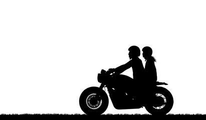 Fototapeta na wymiar silhouette friend with classic motorcycle on white background