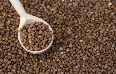 Buckwheat in a wooden spoon