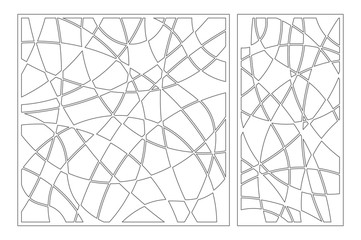 Set decorative card for cutting. Mosaic line pattern. Laser cut panel. Ratio 1:1, 1:2. Vector illustration.