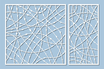 Set decorative card for cutting. Drop line pattern. Laser cut panel. Ratio 1:1, 1:2. Vector illustration.