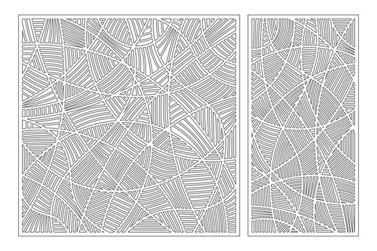 Set decorative card for cutting. Mosaic line pattern. Laser cut panel. Ratio 1:1, 1:2. Vector illustration.
