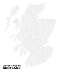 Scotland map designed with little dots. Vector abstraction in black color is isolated on a white background. Random little points are organized into Scotland map.