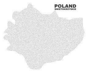 Swietokrzyskie Voivodeship map designed with tiny points. Vector abstraction in black color is isolated on a white background. Scattered tiny points are organized into Swietokrzyskie Voivodeship map.
