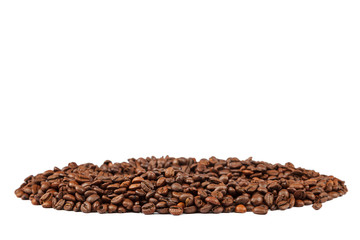 Grains of roasted coffee on white background.