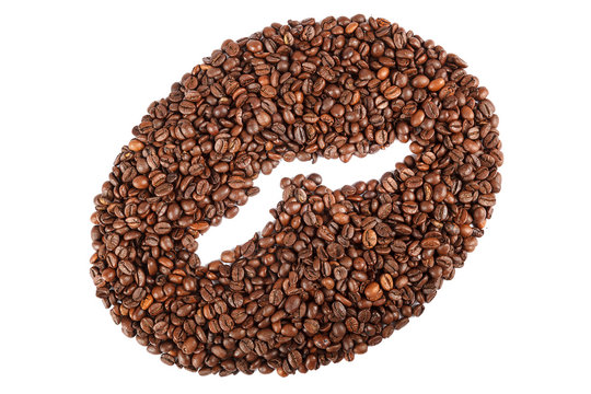 Grains of roasted coffee on white background.